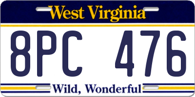 WV license plate 8PC476