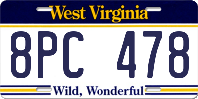 WV license plate 8PC478