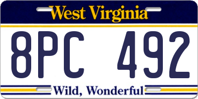 WV license plate 8PC492