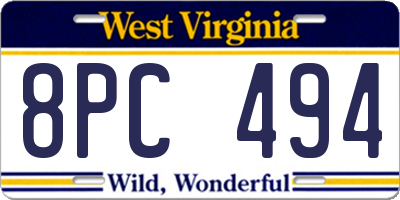 WV license plate 8PC494