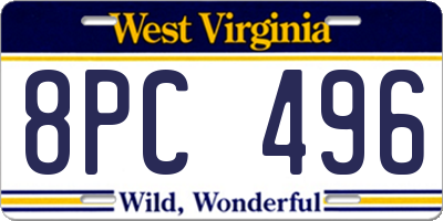 WV license plate 8PC496
