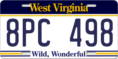 WV license plate 8PC498