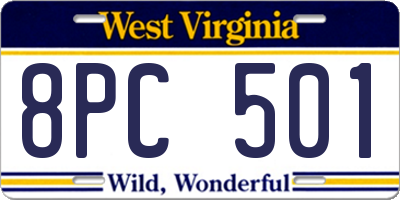 WV license plate 8PC501