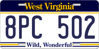 WV license plate 8PC502