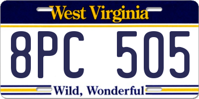 WV license plate 8PC505