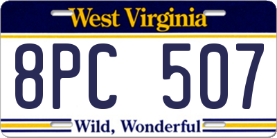 WV license plate 8PC507