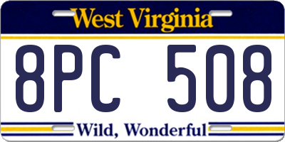 WV license plate 8PC508