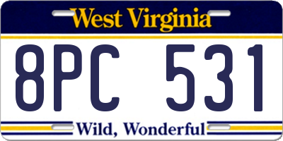 WV license plate 8PC531