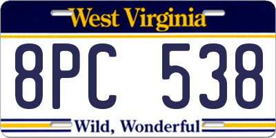 WV license plate 8PC538
