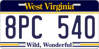 WV license plate 8PC540