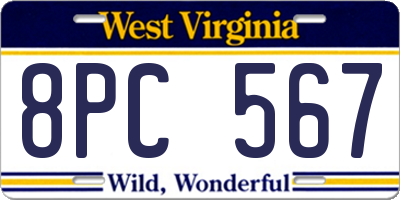 WV license plate 8PC567