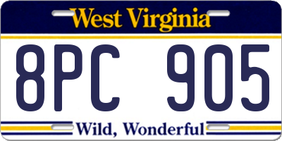 WV license plate 8PC905