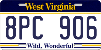 WV license plate 8PC906
