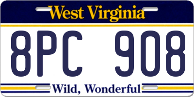 WV license plate 8PC908