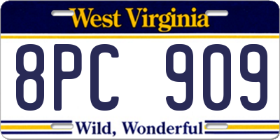 WV license plate 8PC909