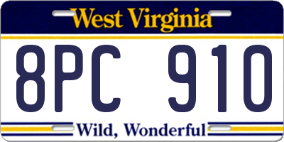 WV license plate 8PC910