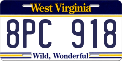 WV license plate 8PC918