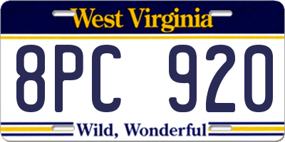 WV license plate 8PC920