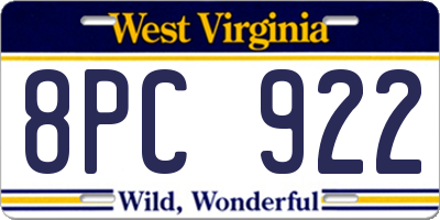 WV license plate 8PC922