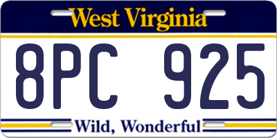 WV license plate 8PC925