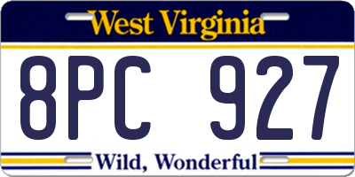 WV license plate 8PC927