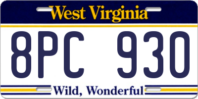 WV license plate 8PC930