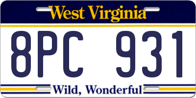 WV license plate 8PC931