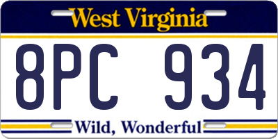 WV license plate 8PC934