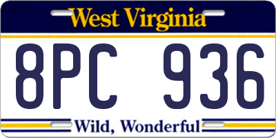WV license plate 8PC936