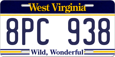 WV license plate 8PC938