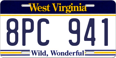 WV license plate 8PC941