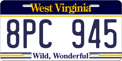 WV license plate 8PC945