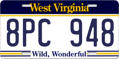 WV license plate 8PC948