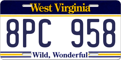 WV license plate 8PC958