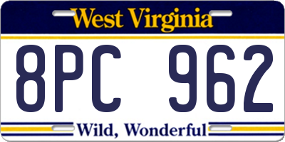WV license plate 8PC962