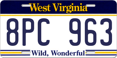 WV license plate 8PC963