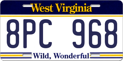 WV license plate 8PC968