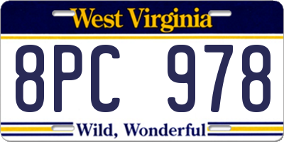 WV license plate 8PC978