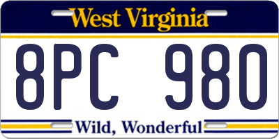 WV license plate 8PC980