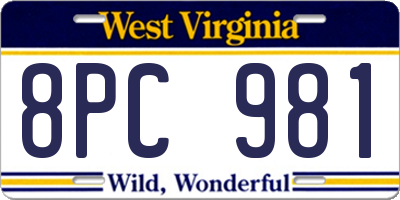 WV license plate 8PC981