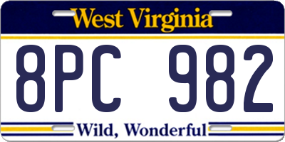 WV license plate 8PC982