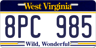 WV license plate 8PC985
