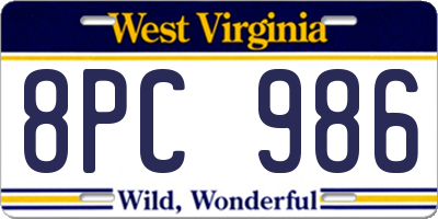 WV license plate 8PC986
