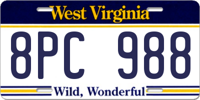 WV license plate 8PC988