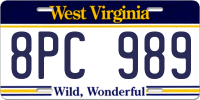WV license plate 8PC989