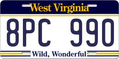 WV license plate 8PC990