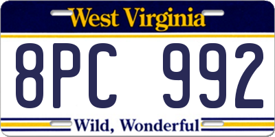 WV license plate 8PC992