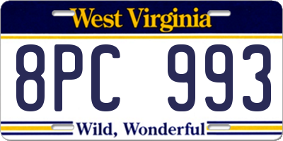 WV license plate 8PC993