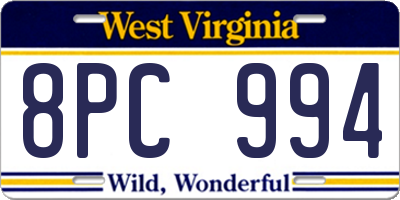 WV license plate 8PC994