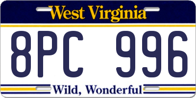 WV license plate 8PC996